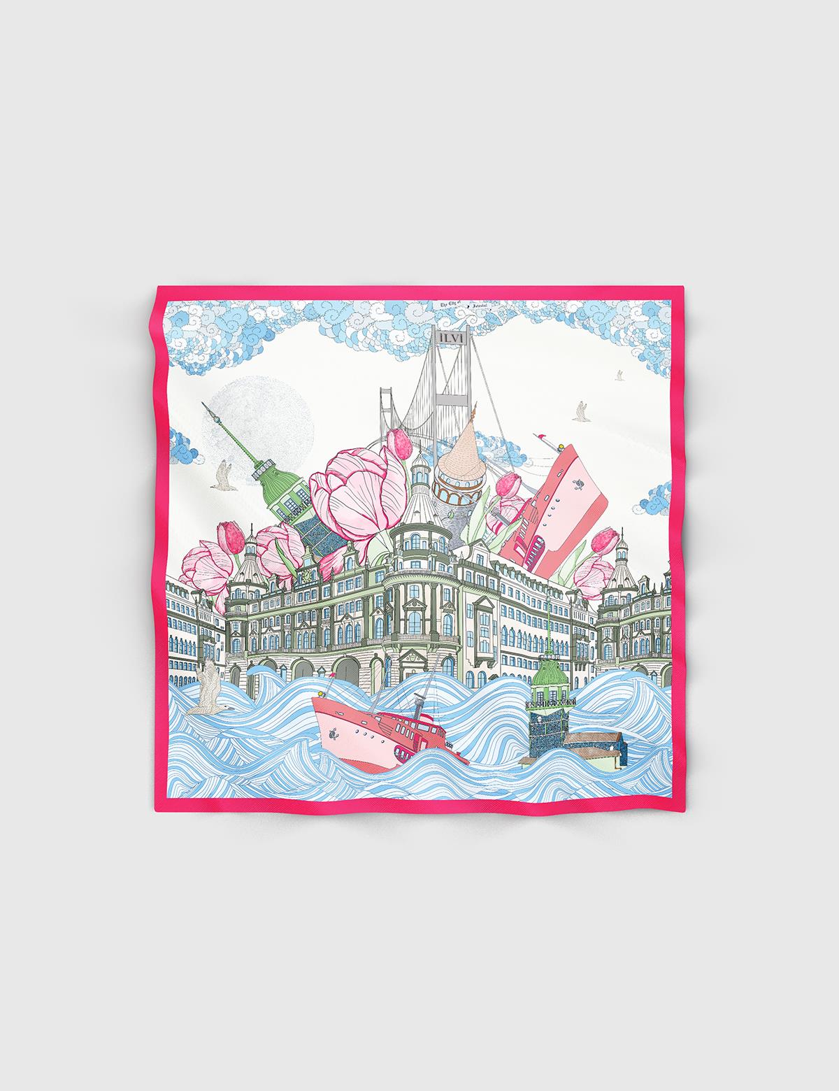 Asmara Fuchsia-Blue Silk Twill Women's Shawl