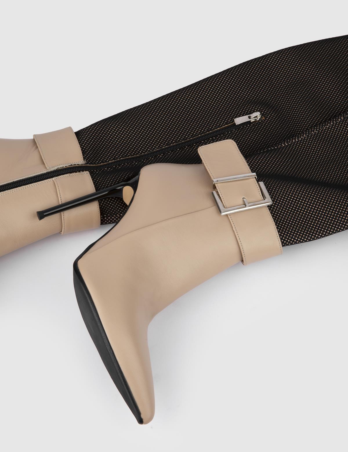 Asmunt Beige Leather-Mesh Women's Heeled High Boot