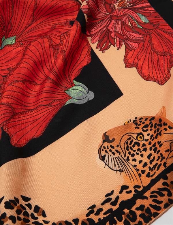 Ros Red-Black Silk Twill Women's Scarf