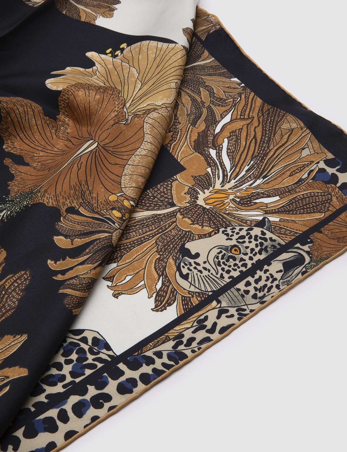 Ros Navy Blue-Brown Silk Twill Women's Scarf