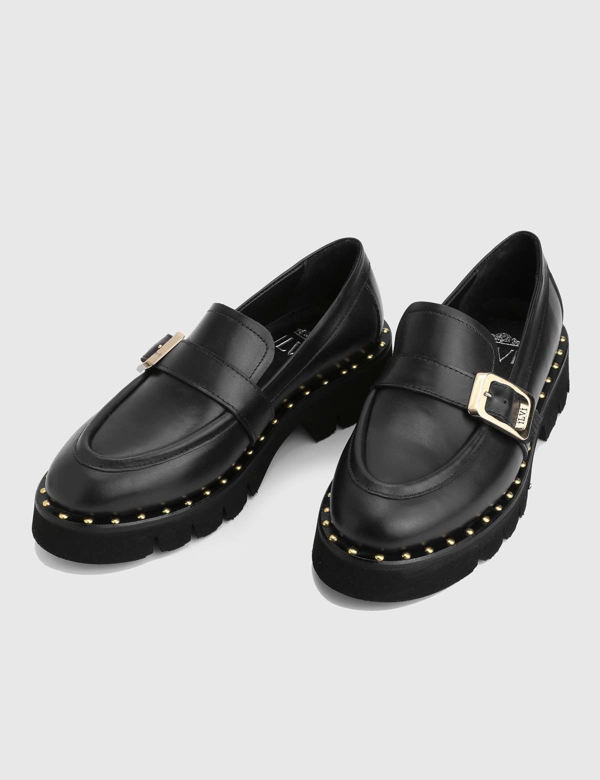 Avilia Black Leather Women's Loafer