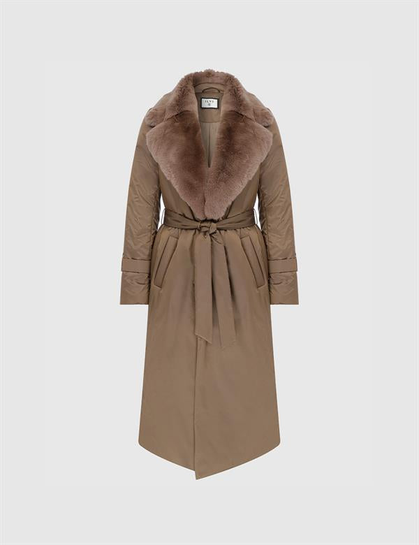 Ayala Brown Women's Coat with Brown Fur
