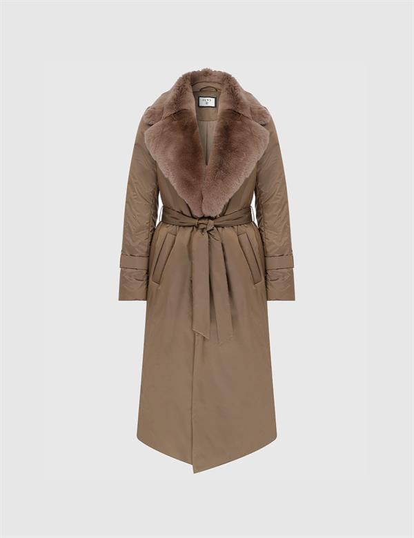 Ayala Brown Women's Coat with Brown Fur