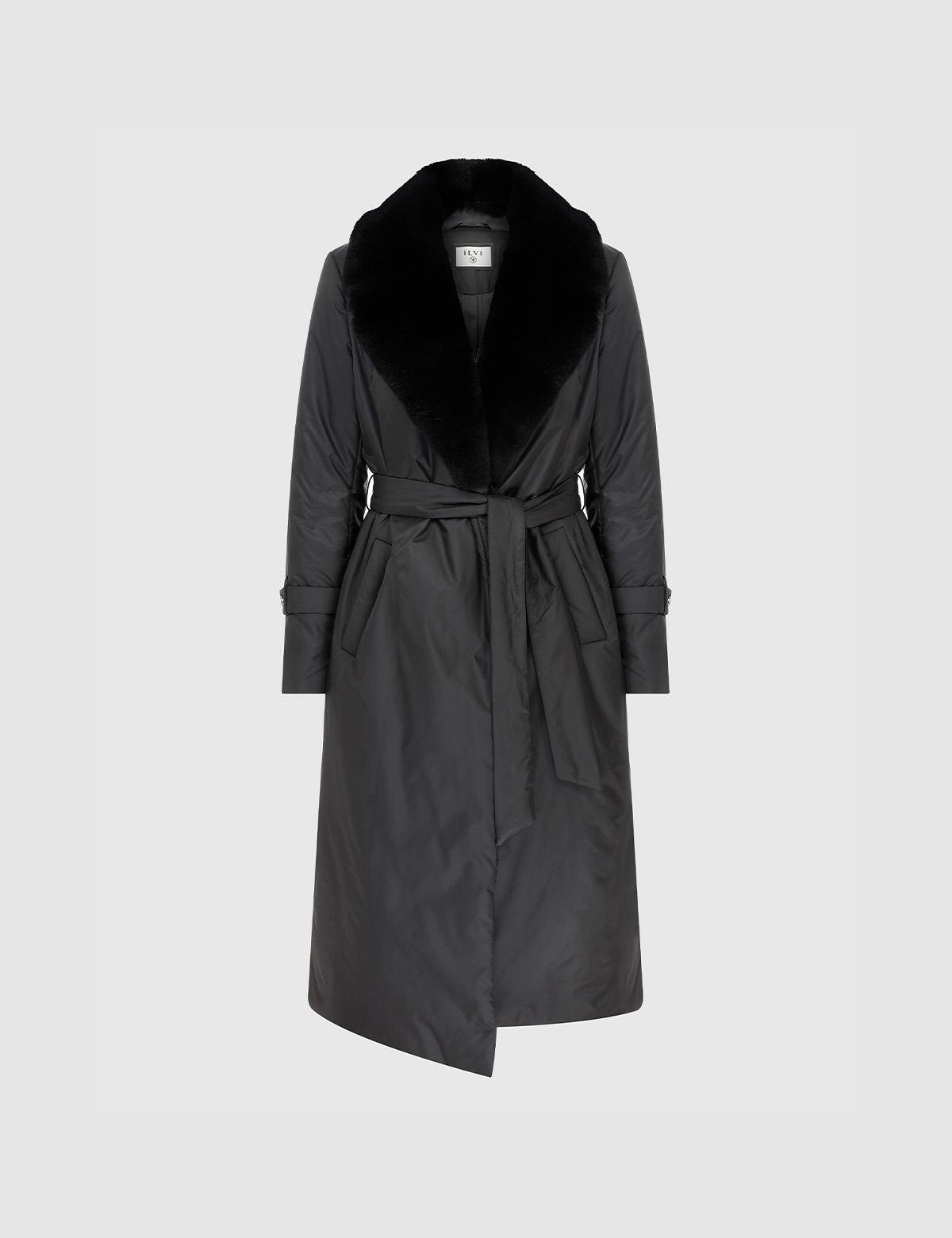 Ayala Black Women's Coat with Black Fur