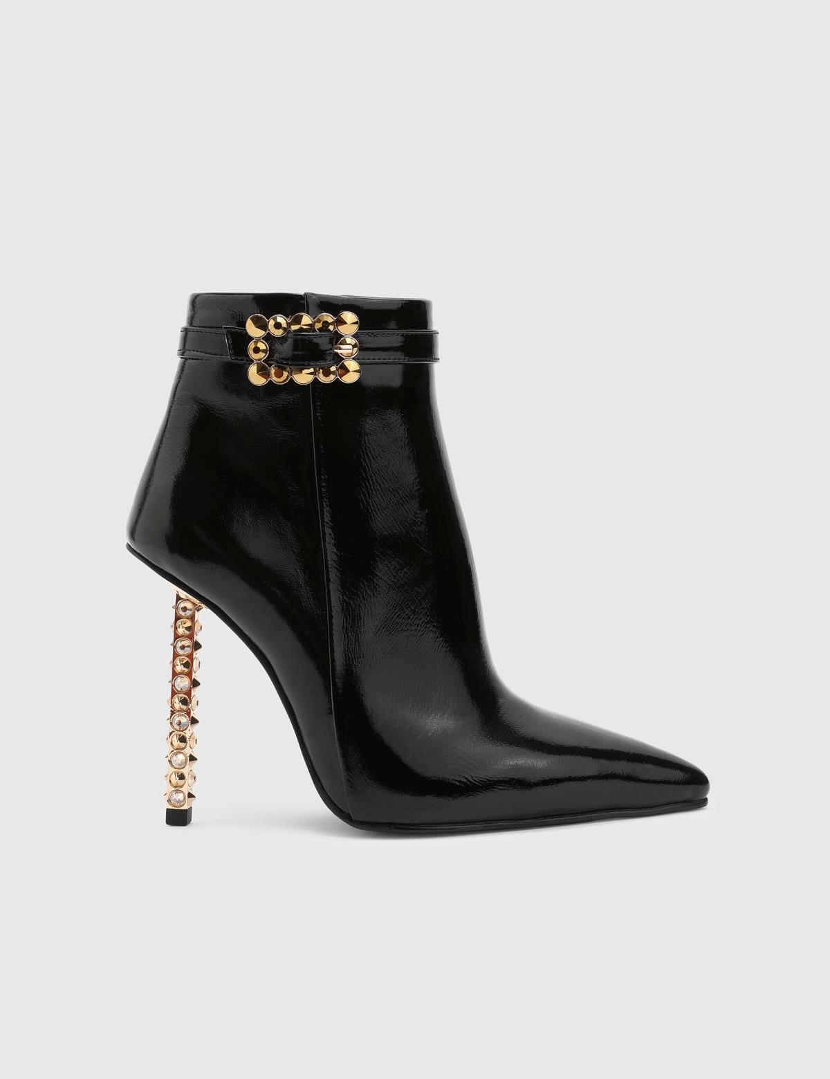 Barnaby Black Wrinkled Patent Leather Women's Heeled Boot