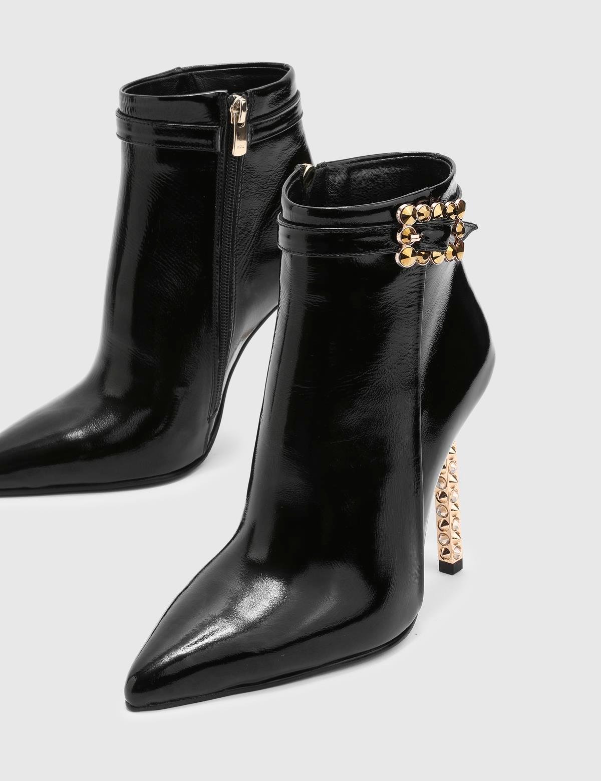 Barnaby Black Wrinkled Patent Leather Women's Heeled Boot