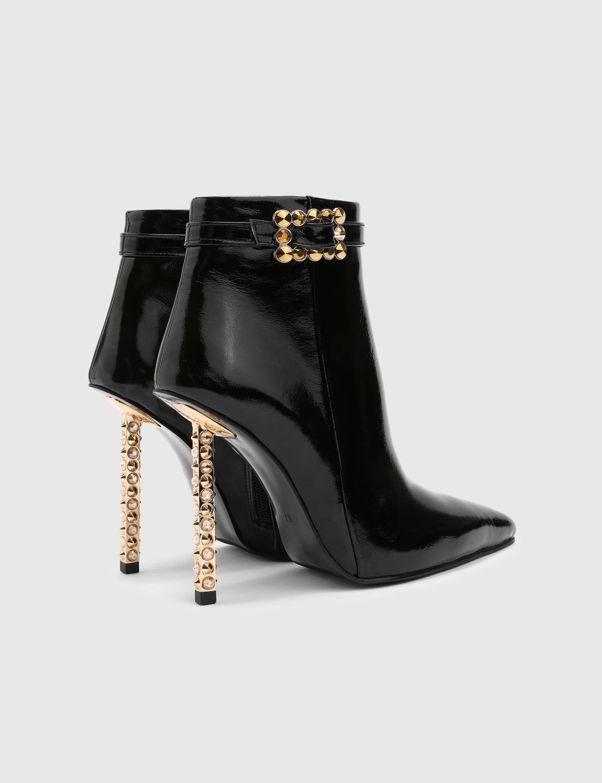 Barnaby Black Wrinkled Patent Leather Women's Heeled Boot