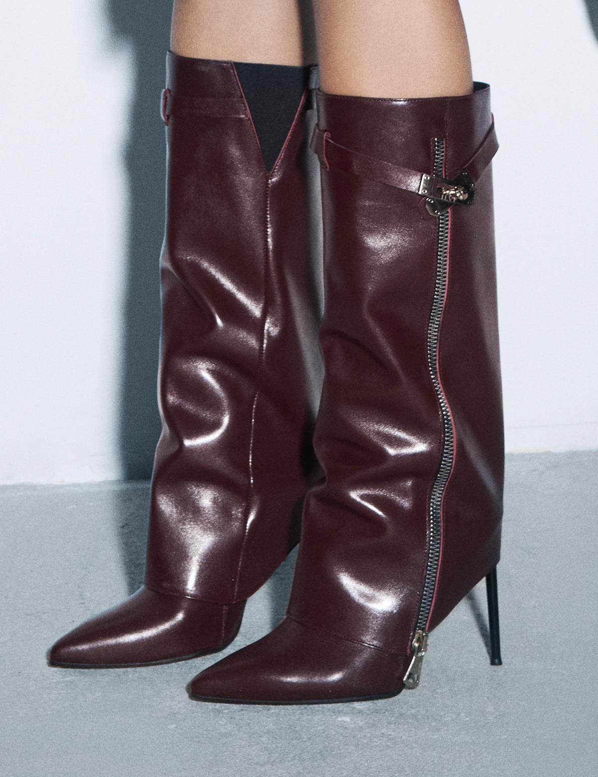 Bellina Burgundy Leather Women's Heeled High Boot