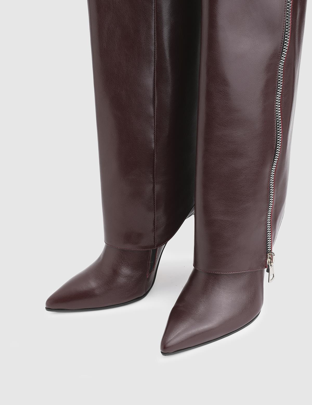Bellina Burgundy Leather Women's Heeled High Boot