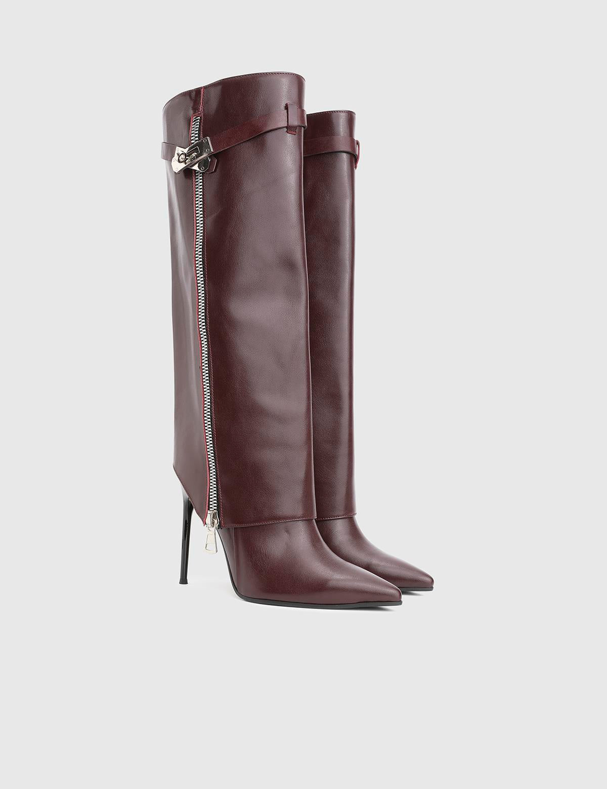 Bellina Burgundy Leather Women's Heeled High Boot