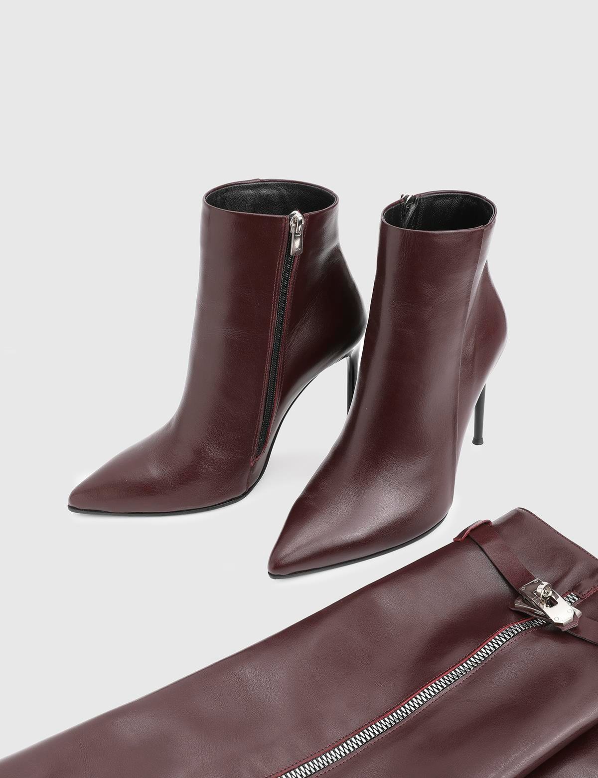 Bellina Burgundy Leather Women's Heeled High Boot