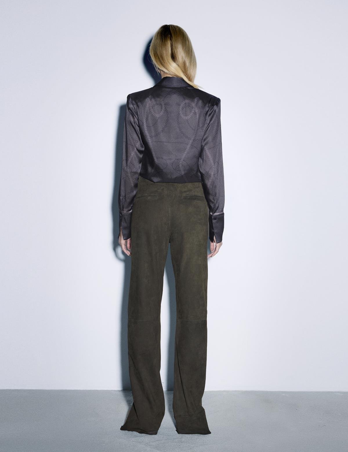 Berta Khaki Suede Women's Leather Pants