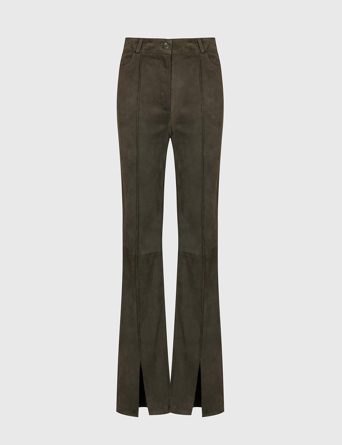 Berta Khaki Suede Women's Leather Pants