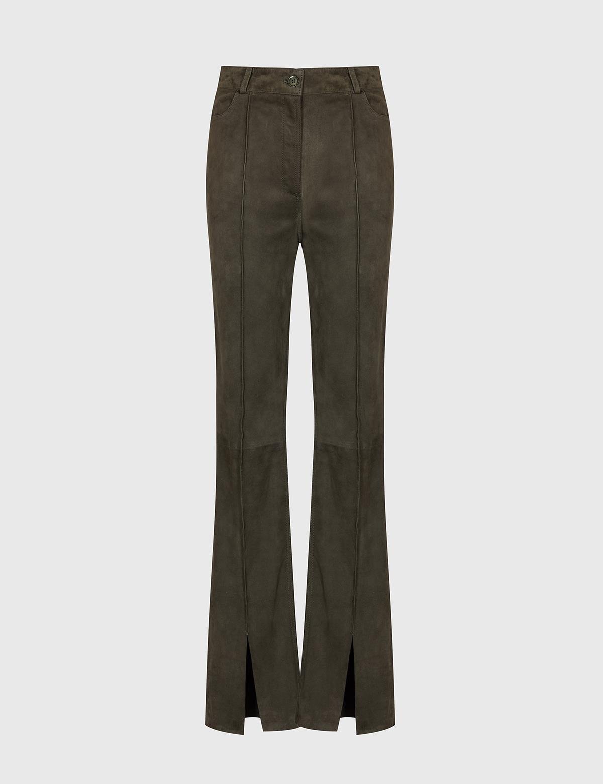 Berta Khaki Suede Women's Leather Pants