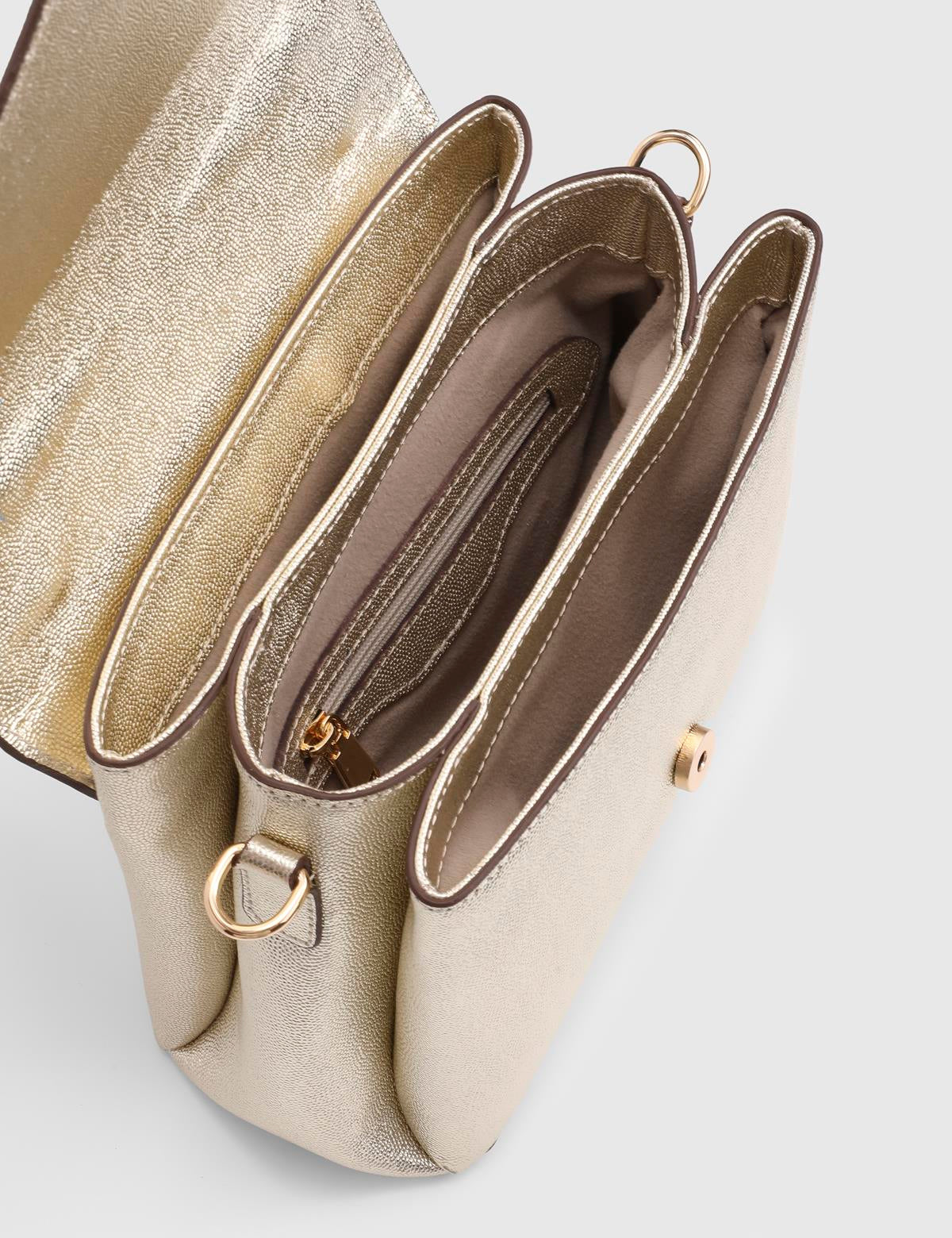 Brazilya Gold Printed Leather Women's Handbag