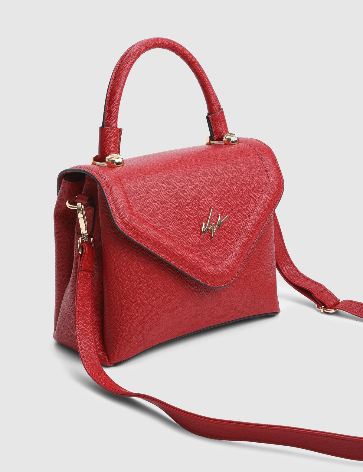 Brazilya Red Printed Leather Women's Handbag