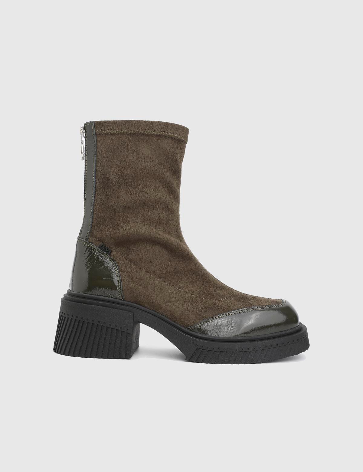 Breade Khaki Patent Leather Suede Women's Heeled Boot