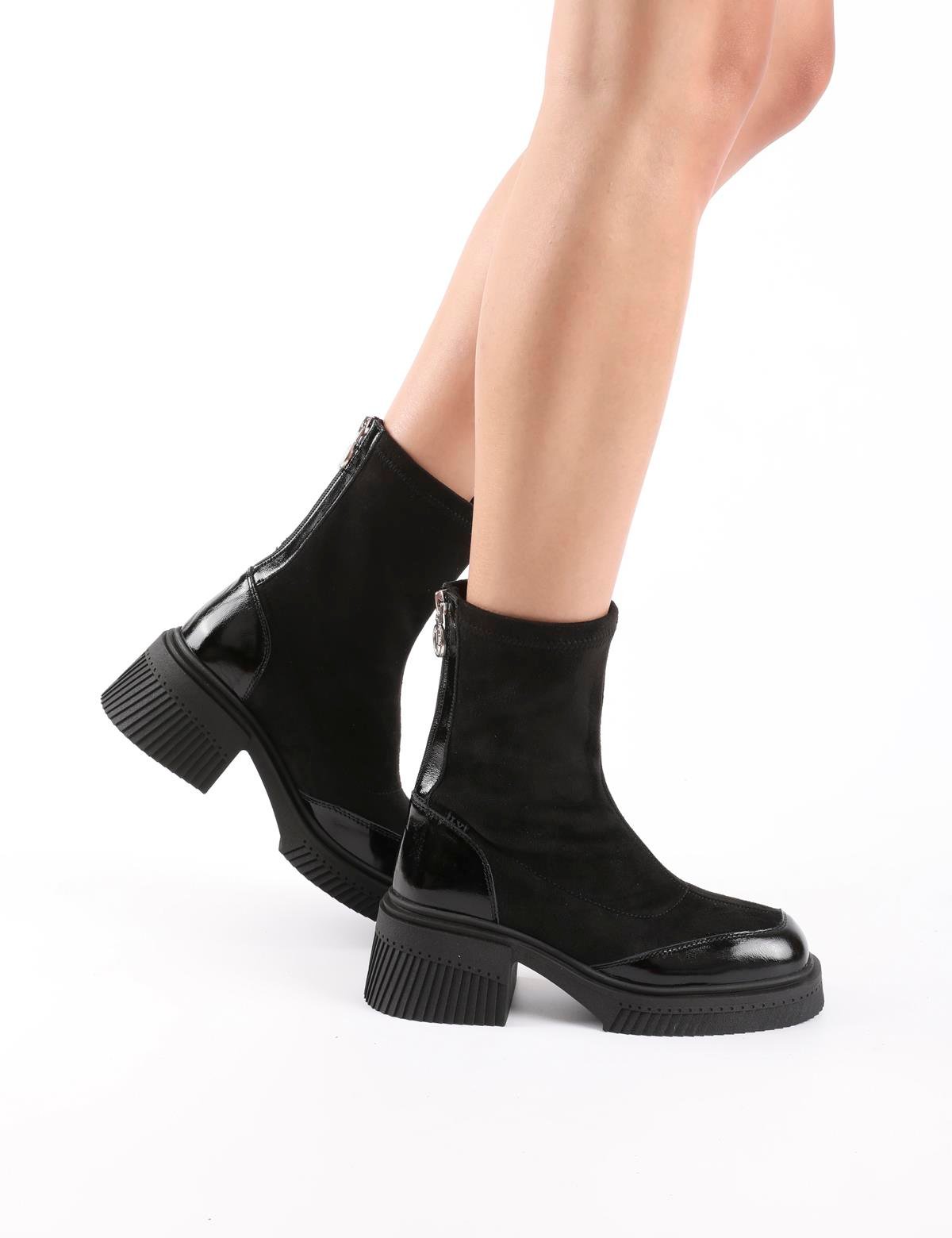 Breade Black Patent Leather Suede Women's Heeled Boot