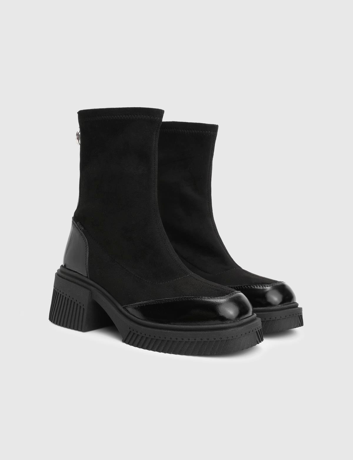 Breade Black Patent Leather Suede Women's Heeled Boot