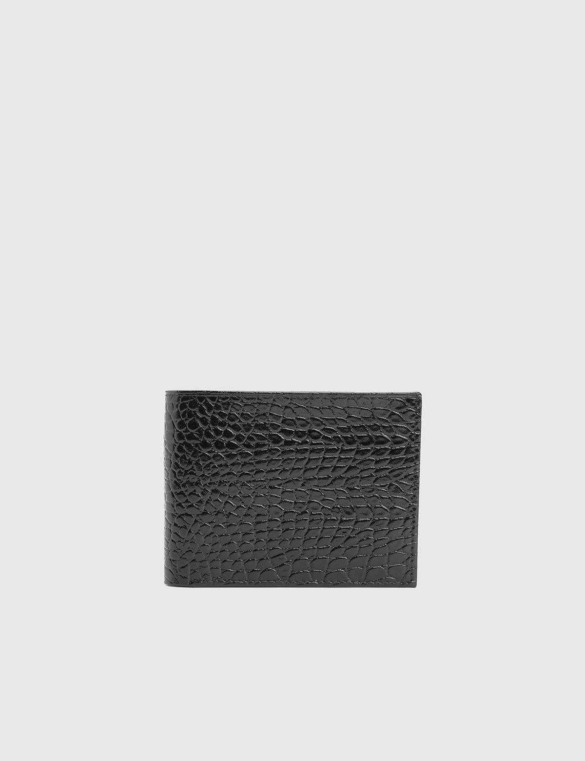 Breda Black Leather Crocodile Men's Wallet