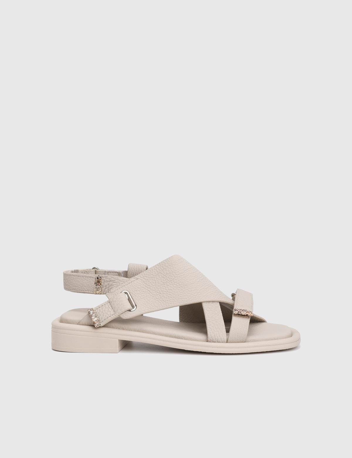 Carcee Beige Floater Leather Women's Sandal