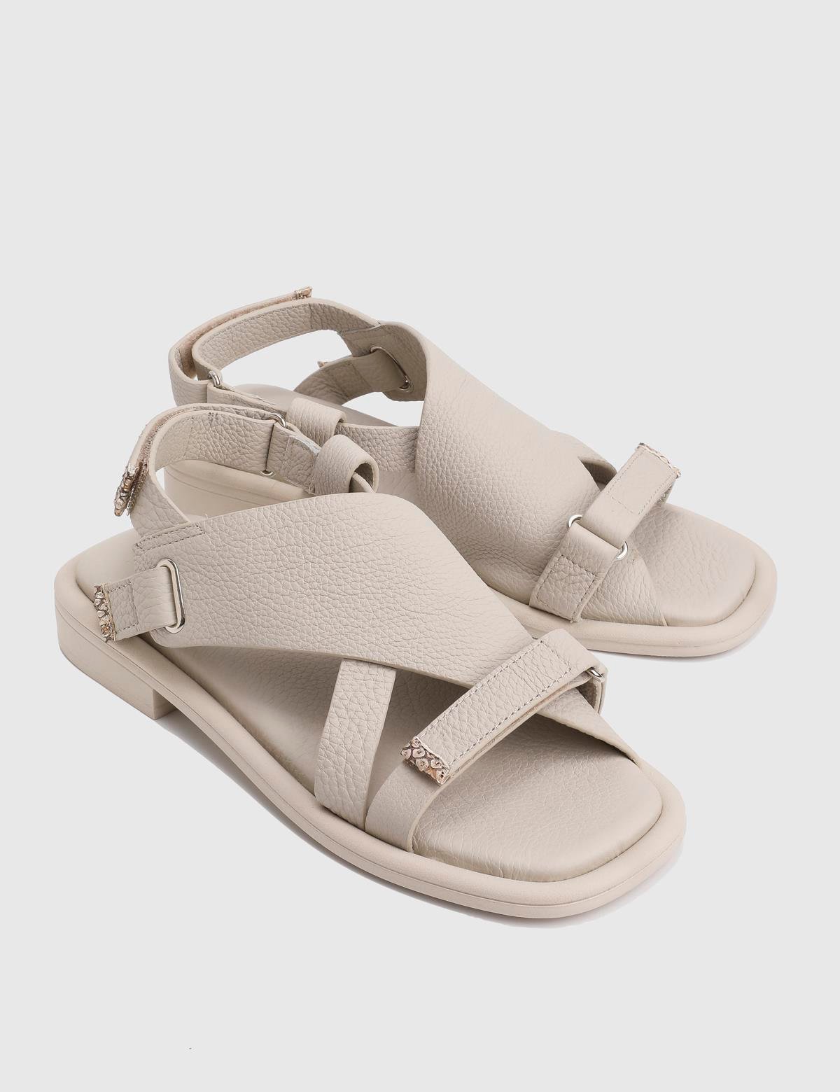 Carcee Beige Floater Leather Women's Sandal
