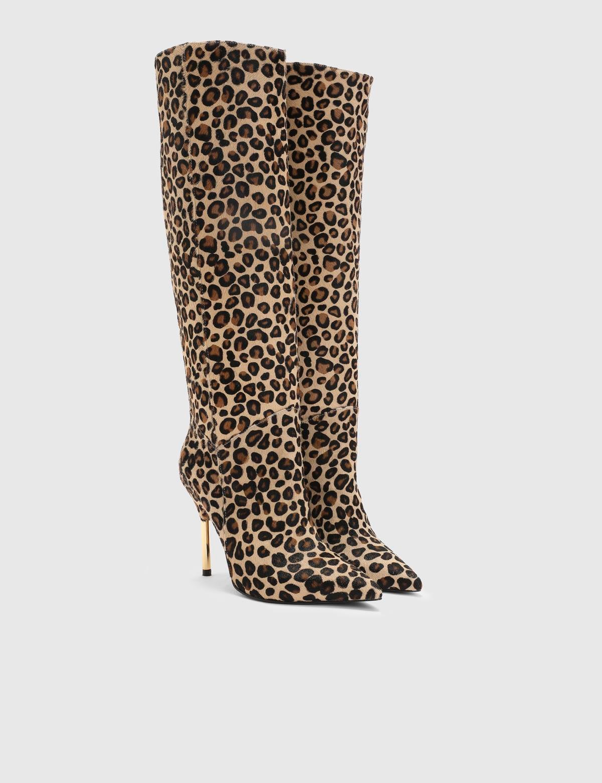 Carlile Leopard Foal Fur Leather Women's Heeled High Boot
