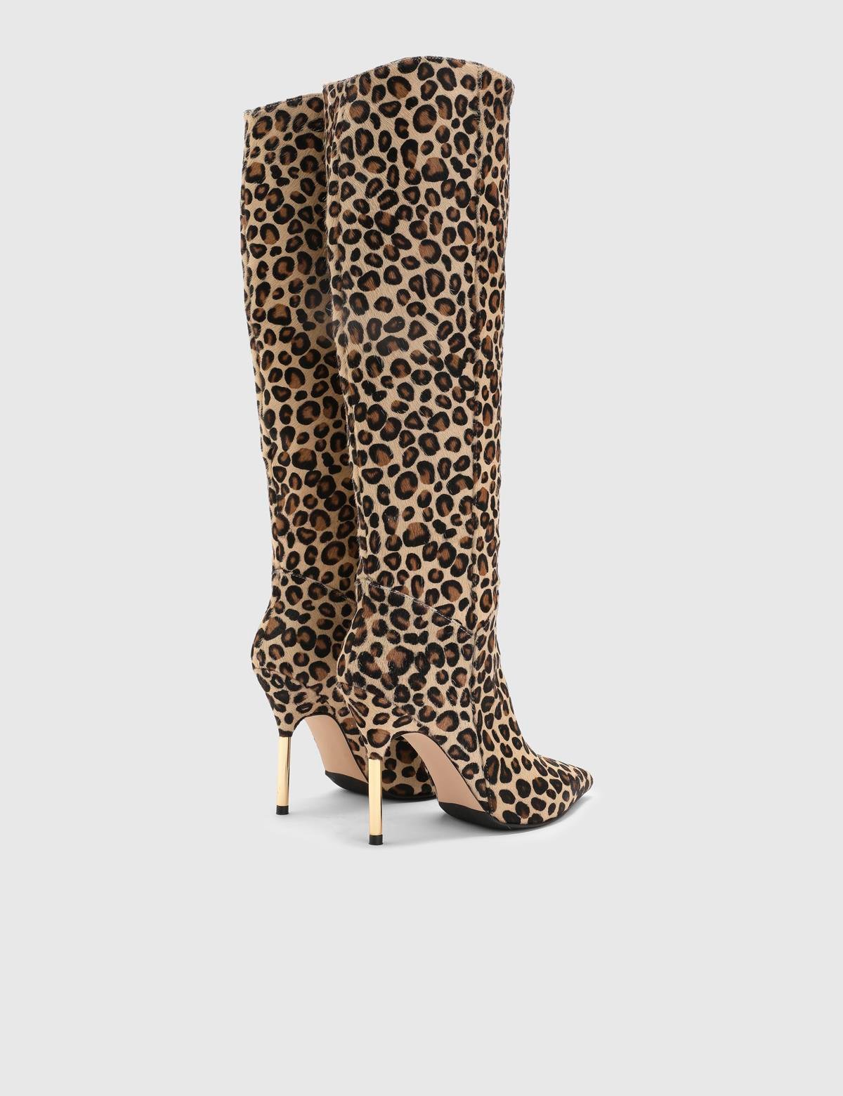 Carlile Leopard Foal Fur Leather Women's Heeled High Boot