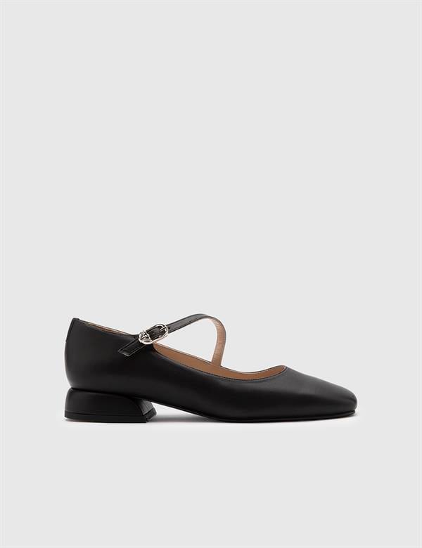 Ceiba Black Leather Women's Ballerina