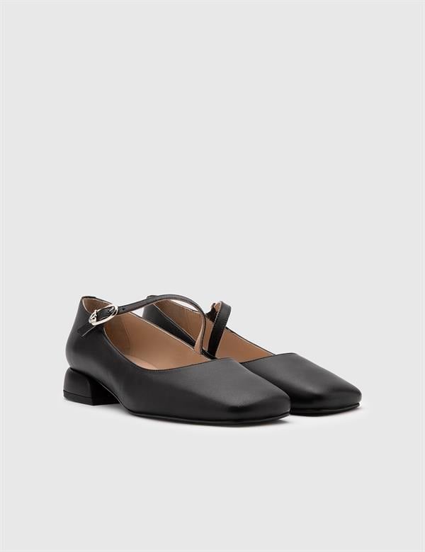 Ceiba Black Leather Women's Ballerina