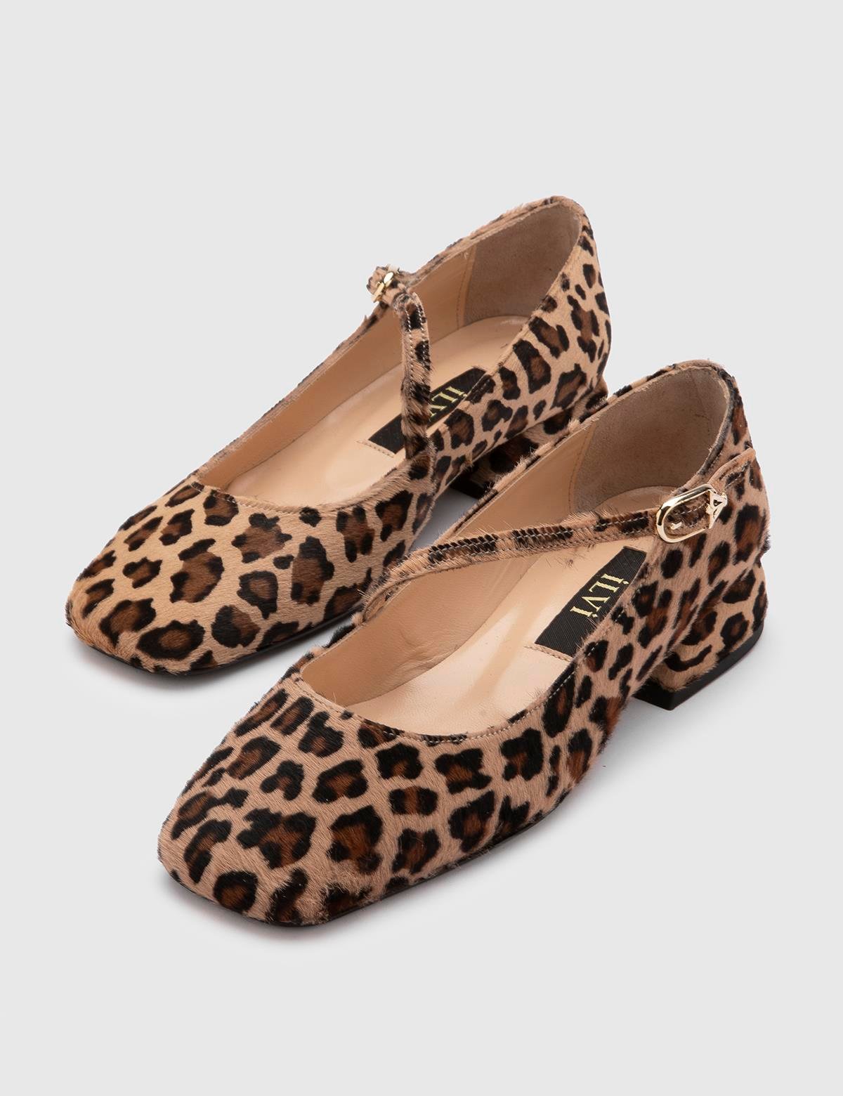 Ceiba Leopard Leather Women's Ballerina with Foal Fur