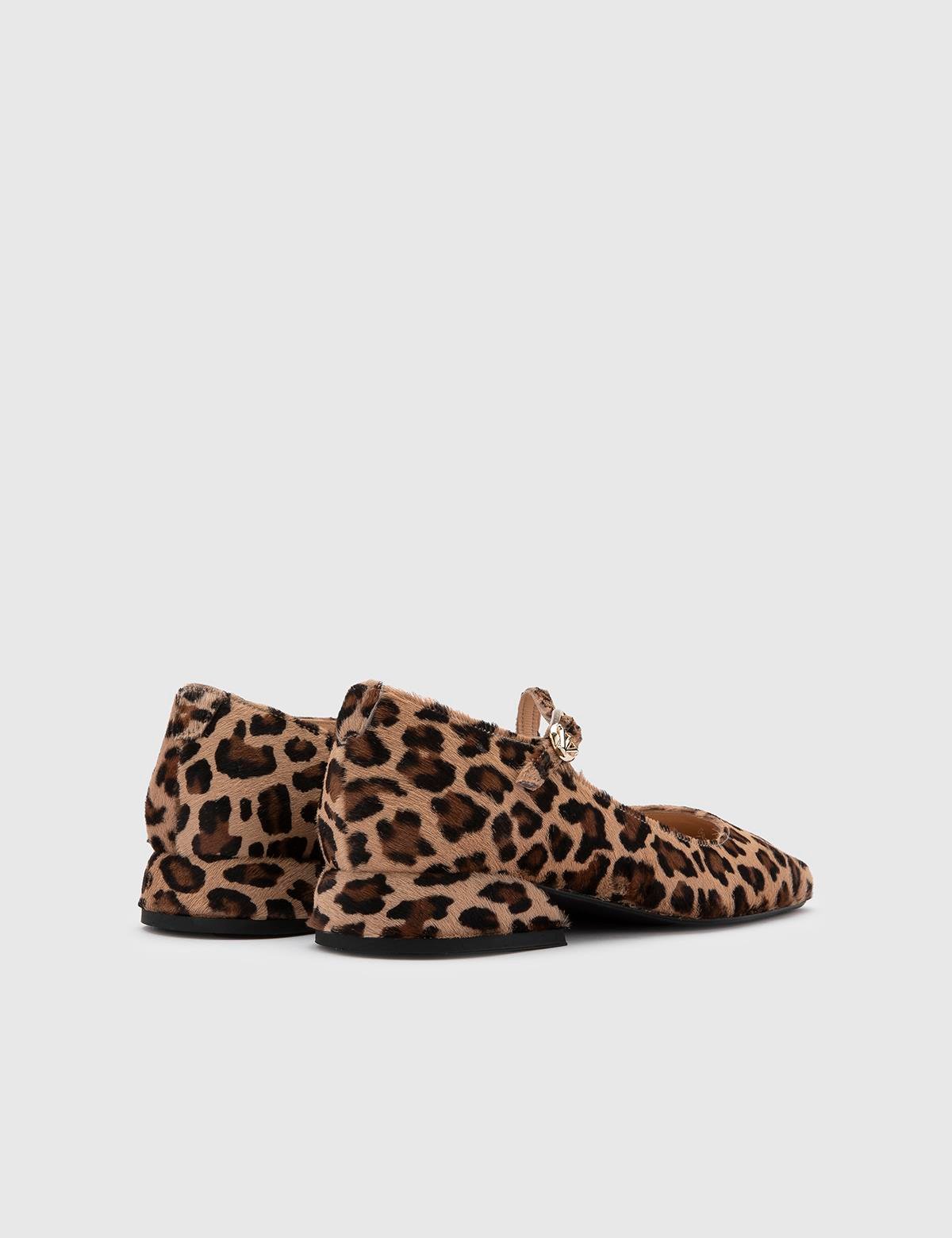 Ceiba Leopard Leather Women's Ballerina with Foal Fur