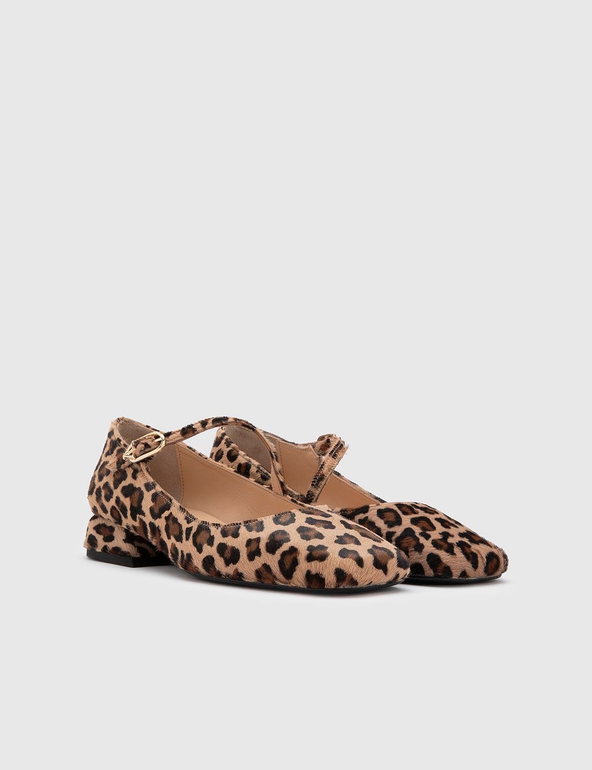 Ceiba Leopard Leather Women's Ballerina with Foal Fur