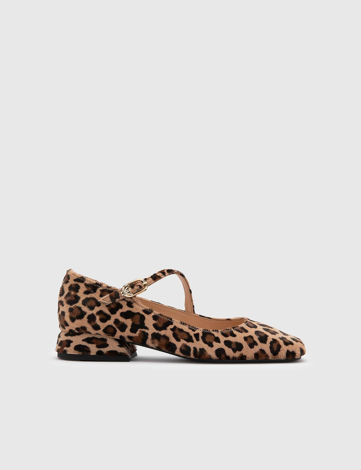 Ceiba Leopard Leather Women's Ballerina with Foal Fur