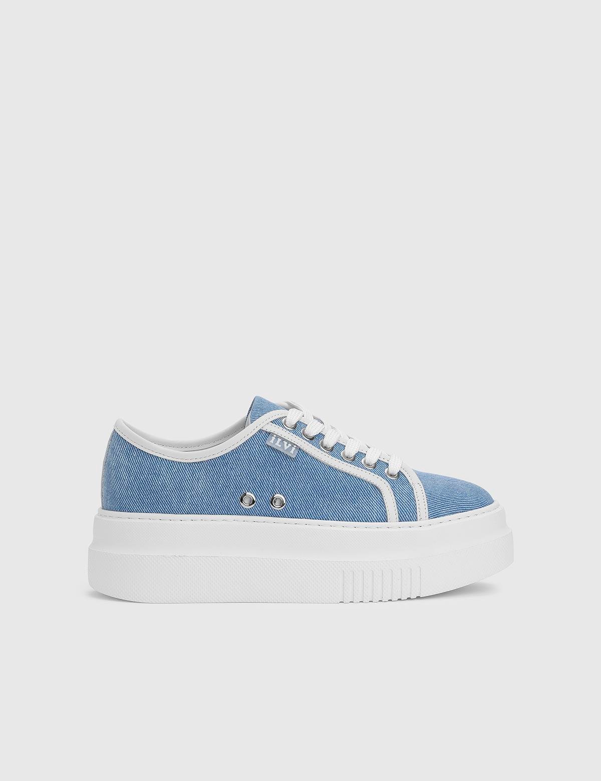 Celeste Blue Denim Leather Women's Sneaker