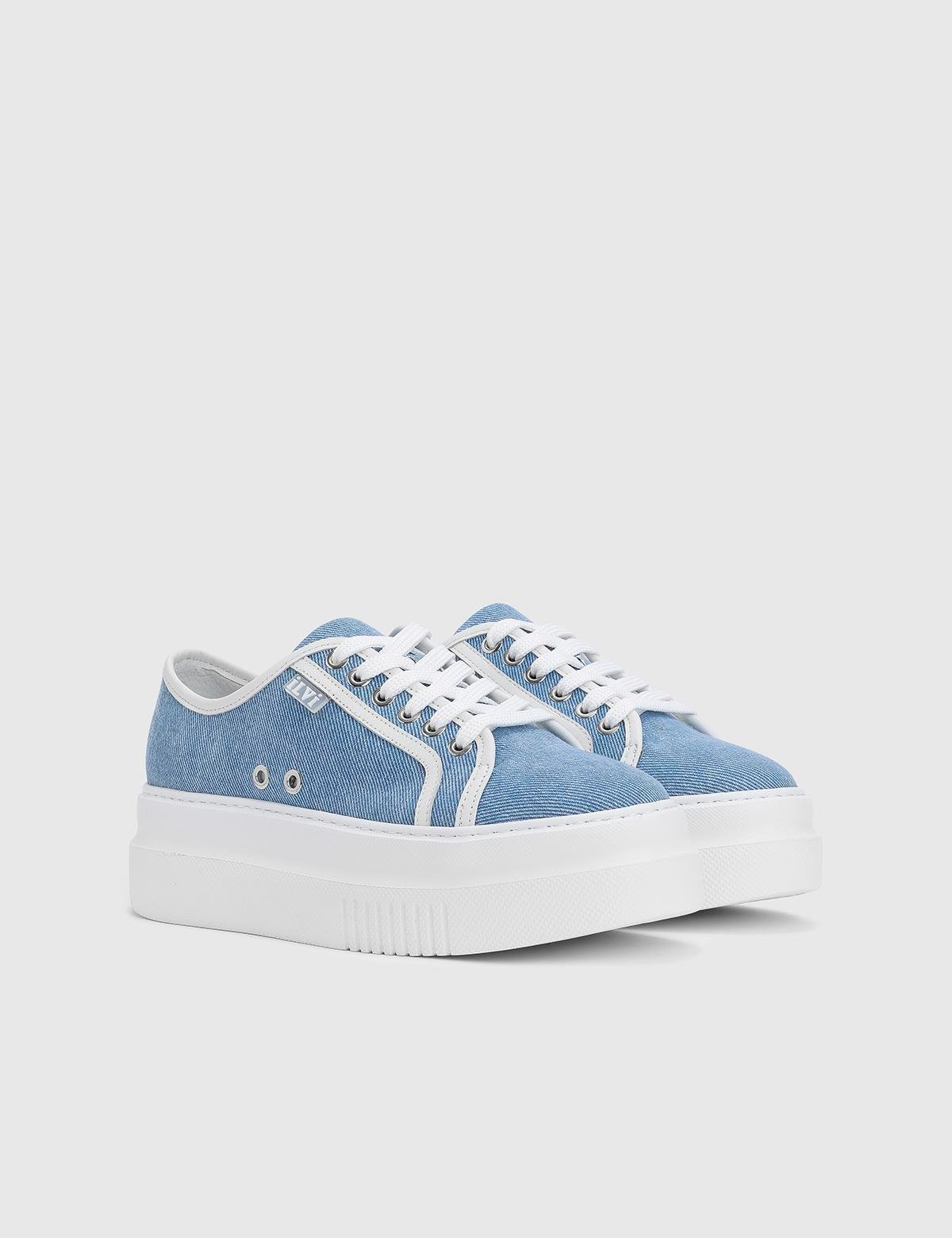 Celeste Blue Denim Leather Women's Sneaker