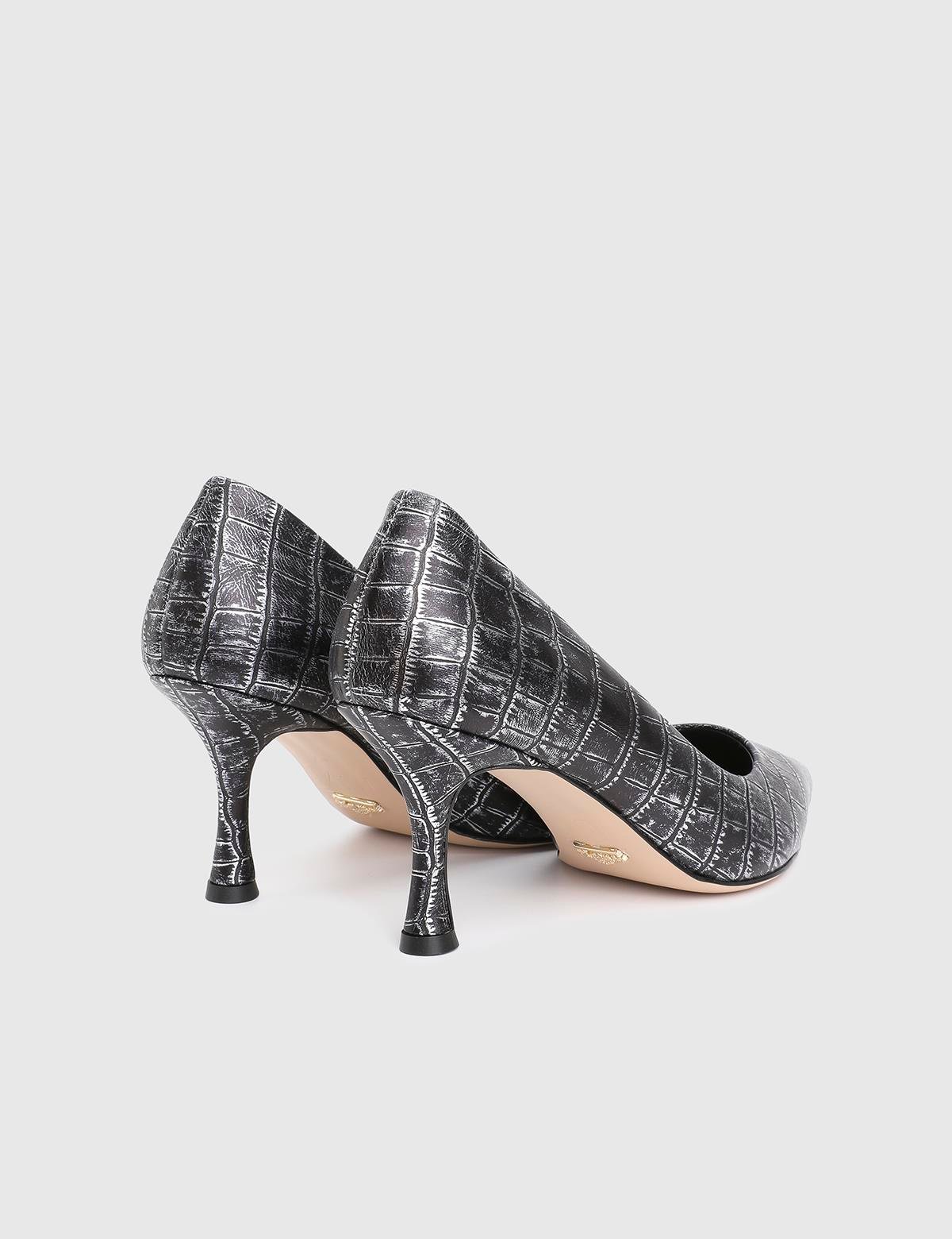 Clamra Anthracite Leather Crocodile Women's Pump