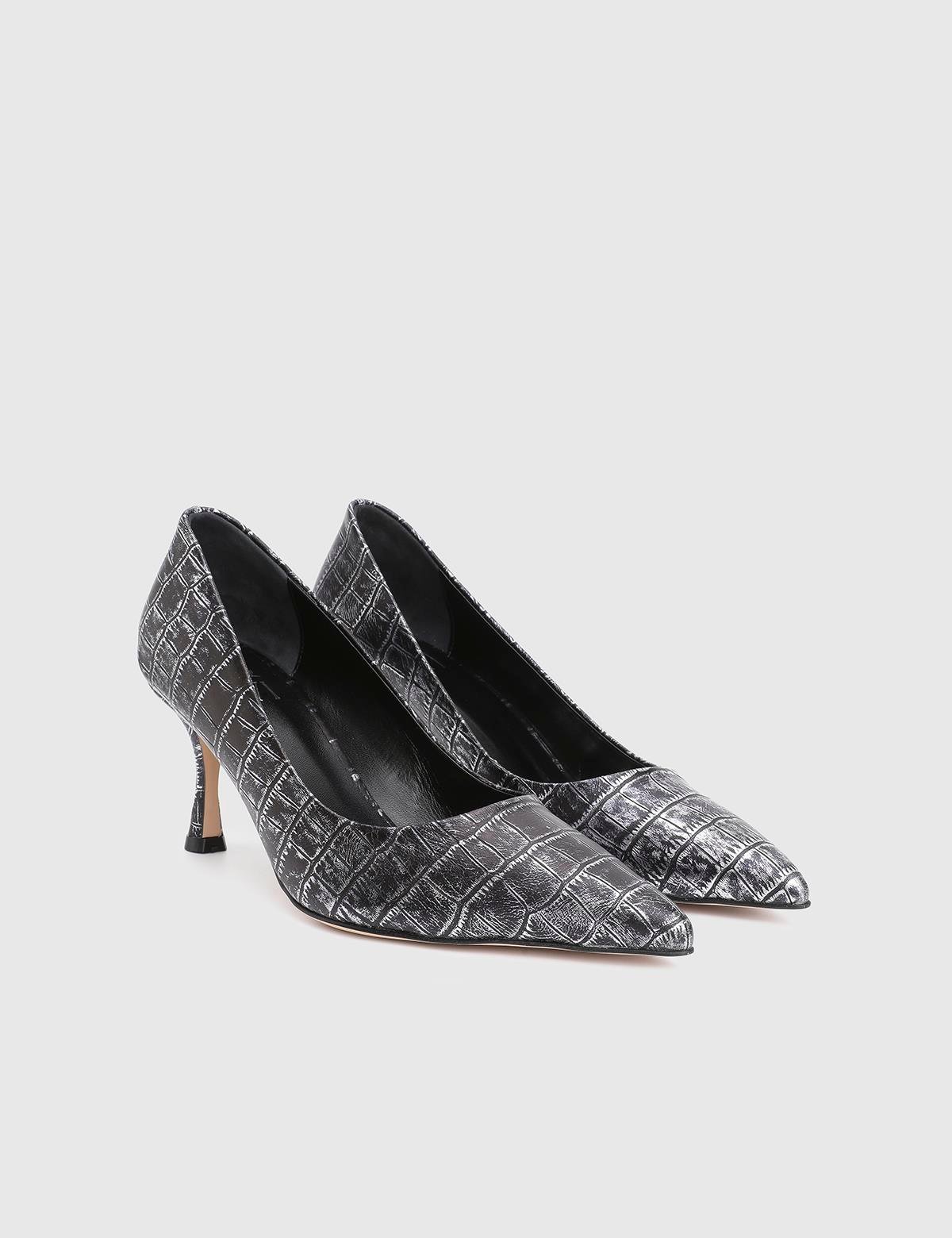Clamra Anthracite Leather Crocodile Women's Pump