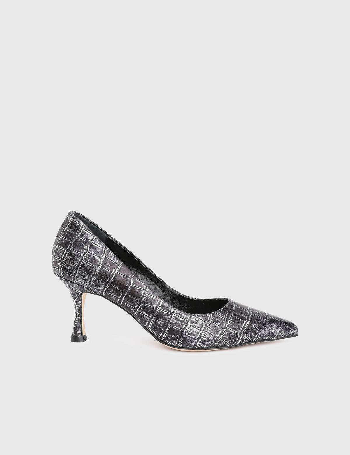 Clamra Anthracite Leather Crocodile Women's Pump