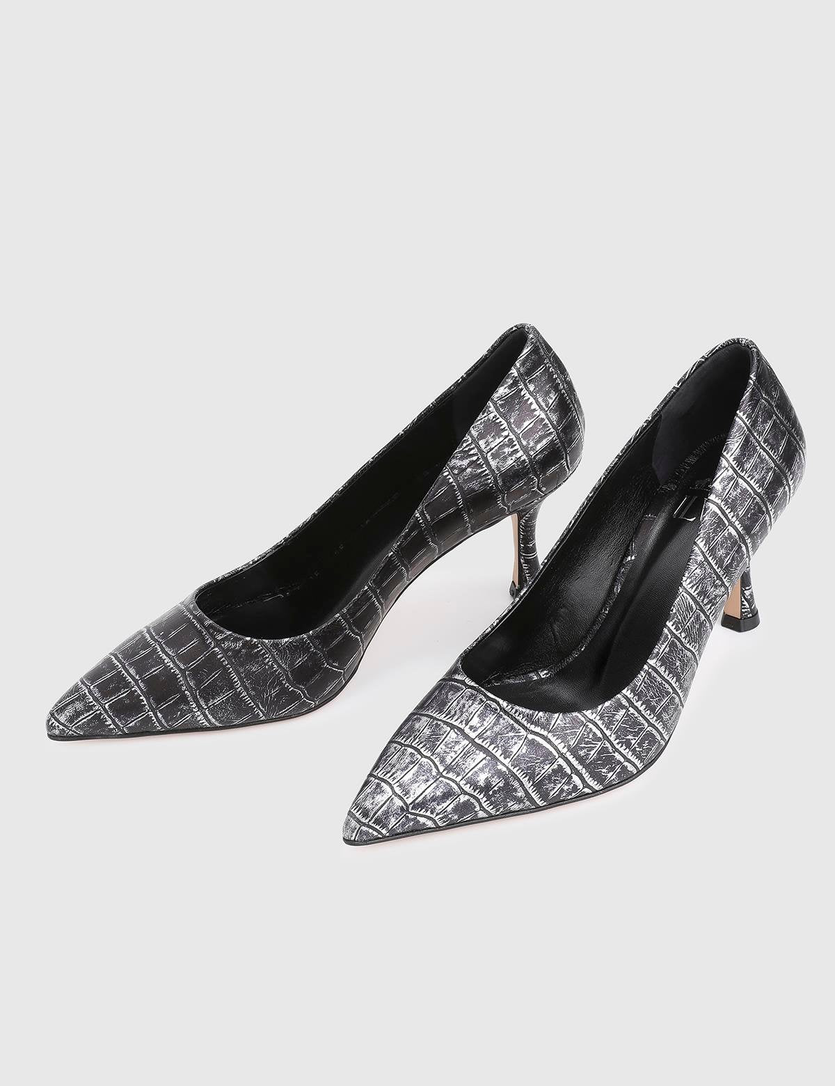 Clamra Anthracite Leather Crocodile Women's Pump
