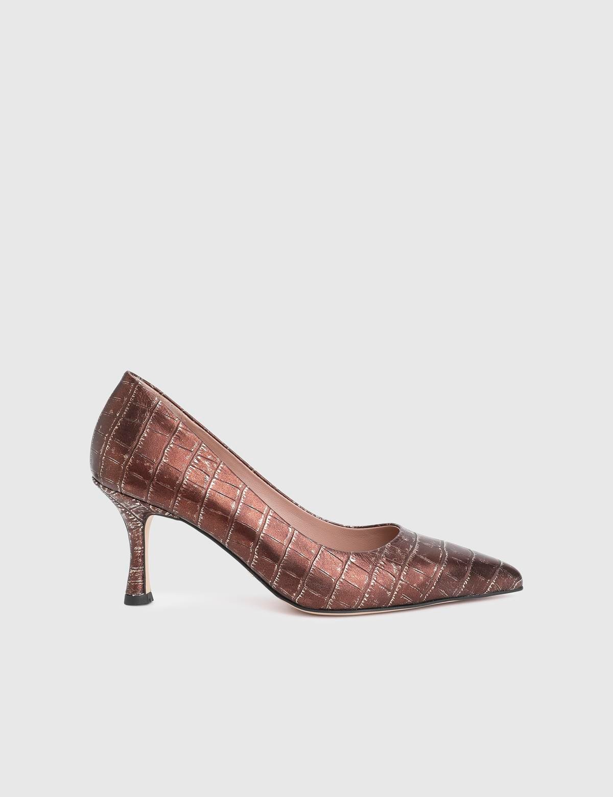 Clamra Brown Leather Crocodile Women's Pump