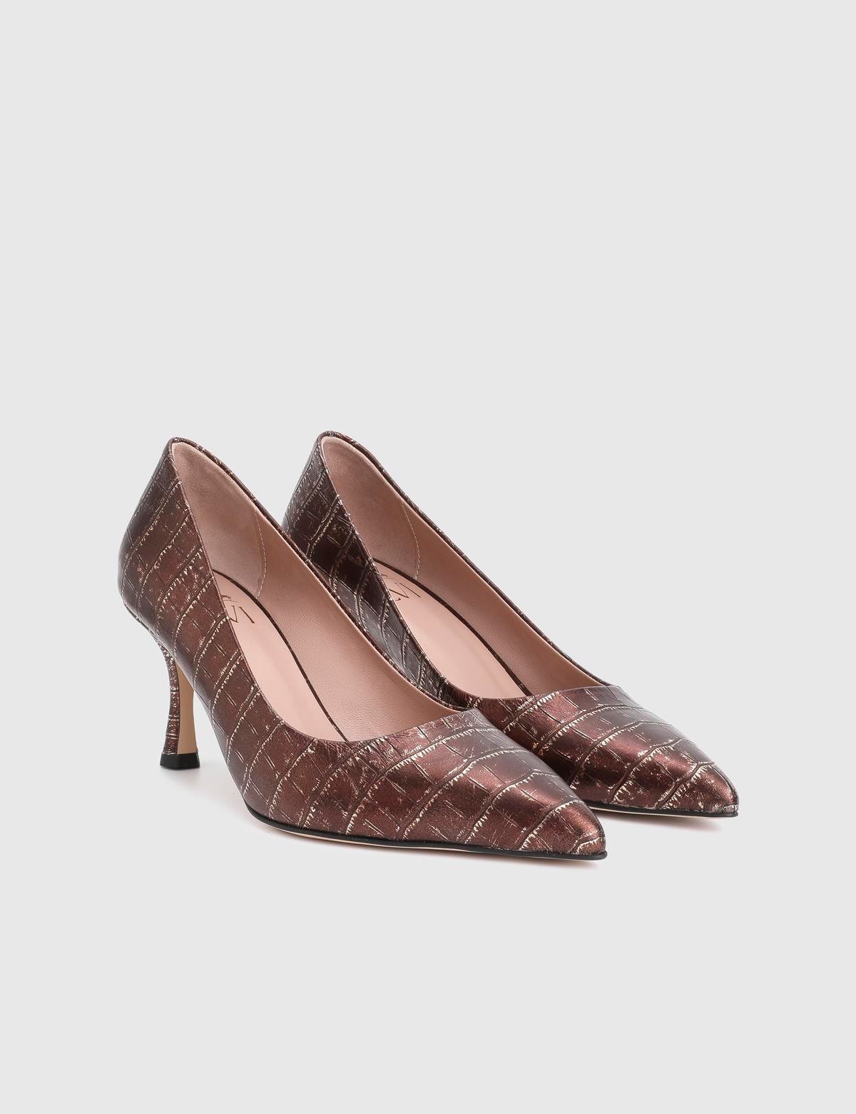 Clamra Brown Leather Crocodile Women's Pump