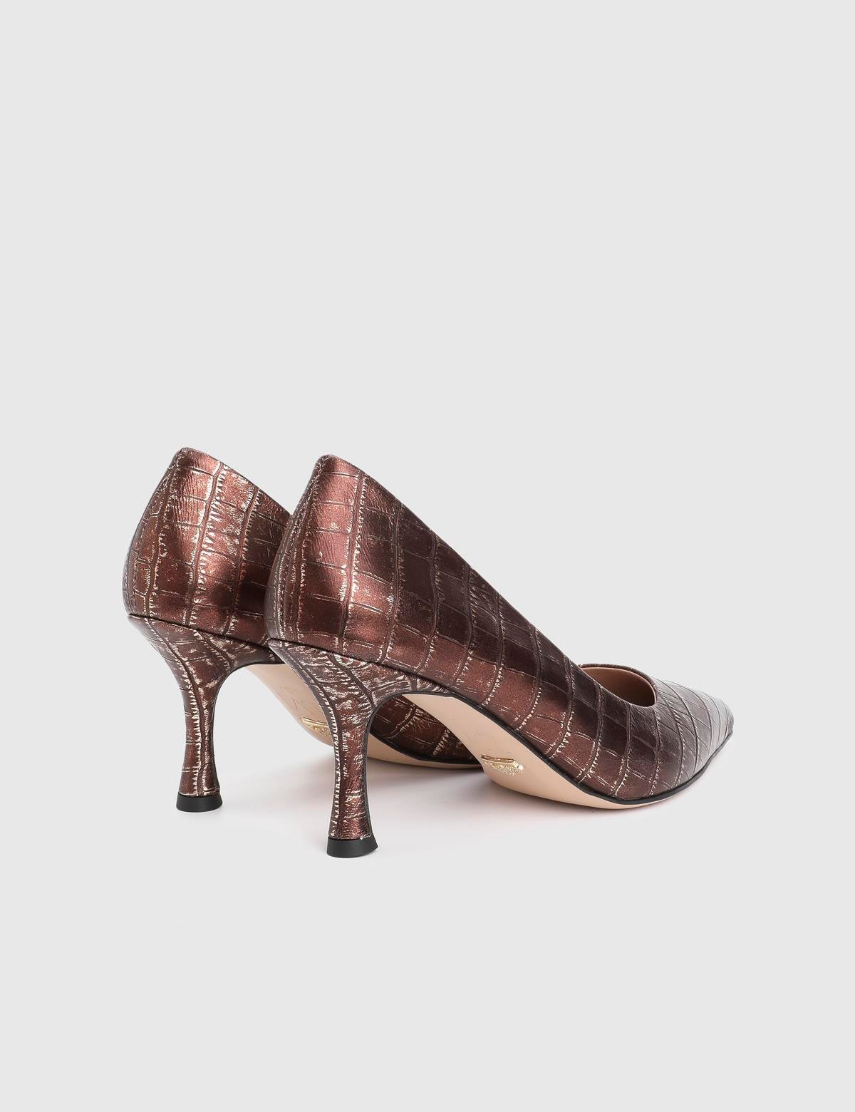 Clamra Brown Leather Crocodile Women's Pump