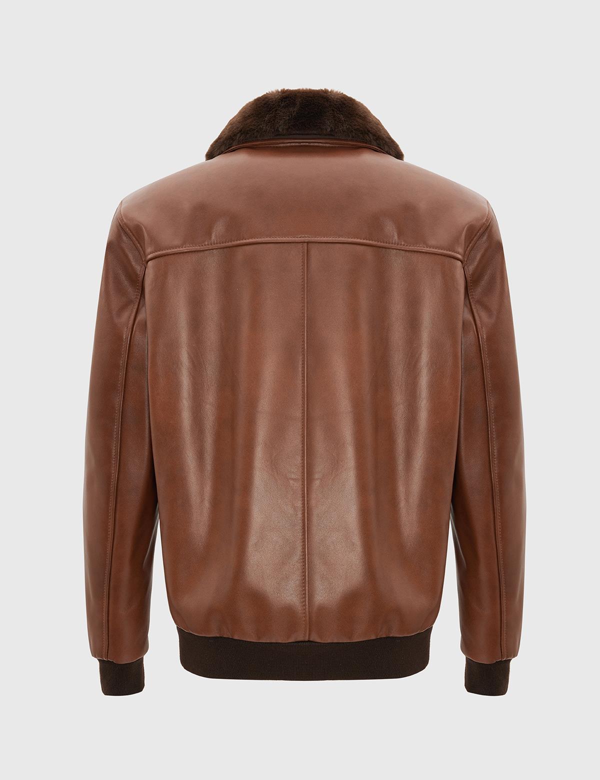 Clay Saddle Brown Men's Leather Aviator Bomber Jacket