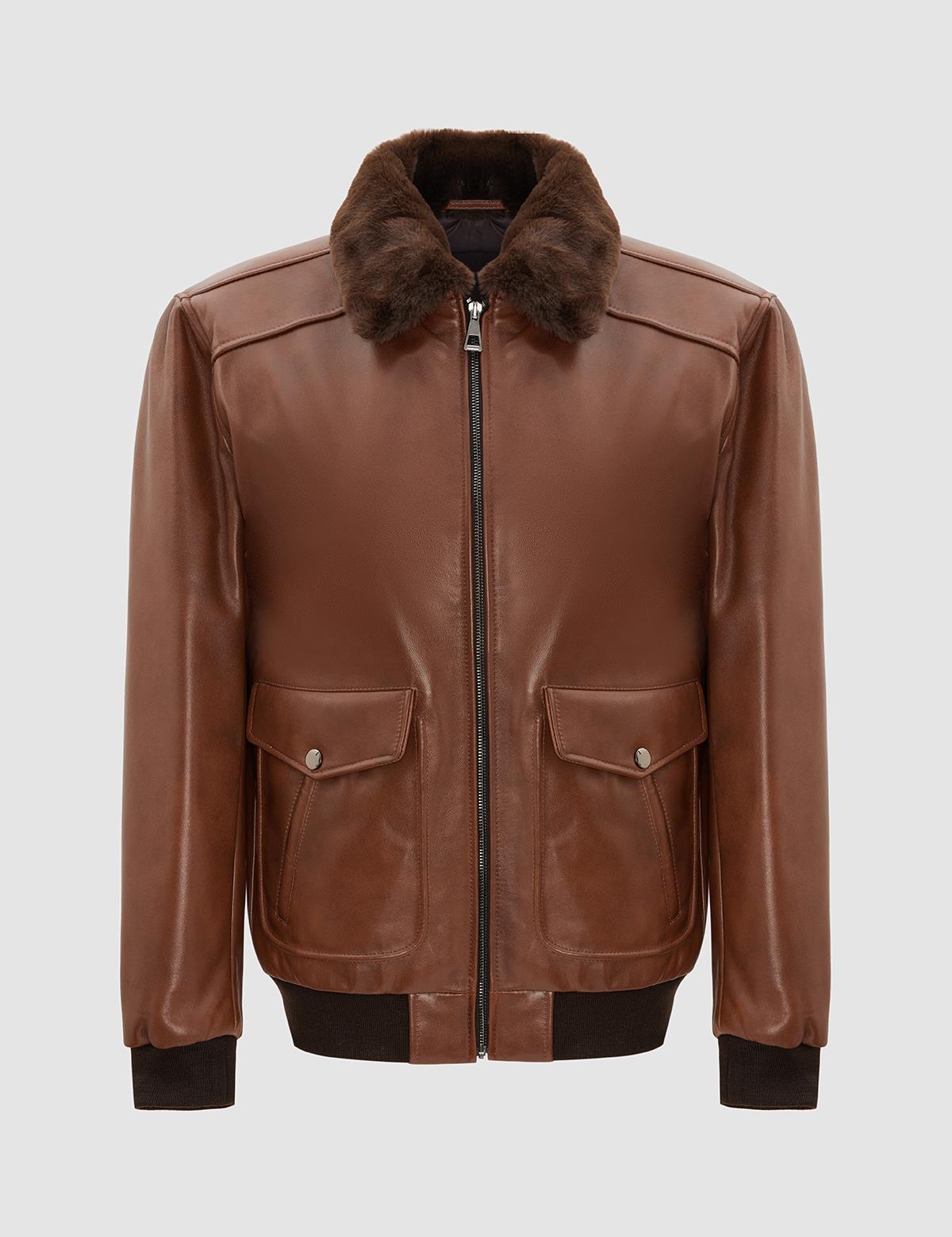 Clay Saddle Brown Men's Leather Aviator Bomber Jacket