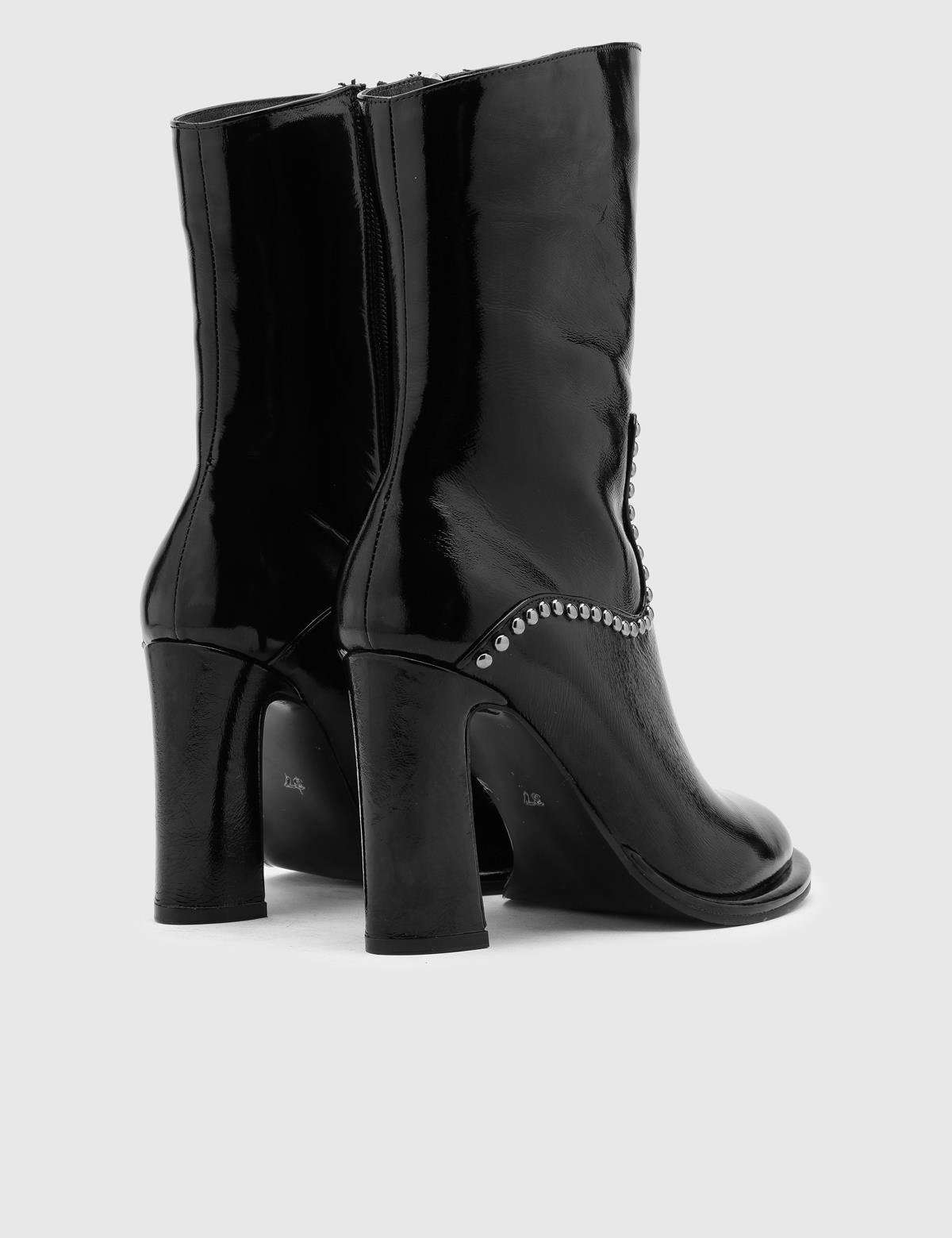 Coleman Black Wrinkled Patent Leather Women's Heeled Boot