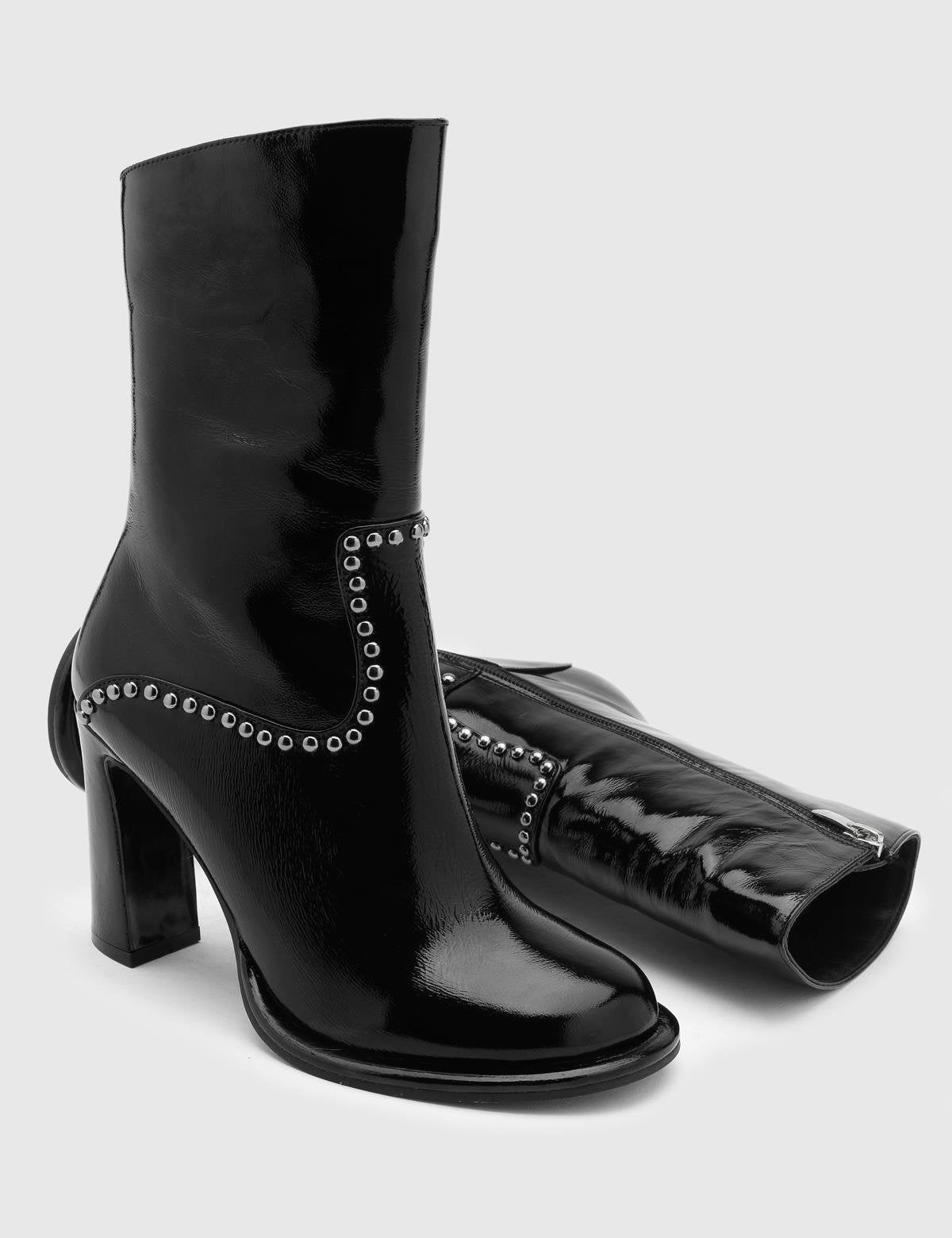 Coleman Black Wrinkled Patent Leather Women's Heeled Boot
