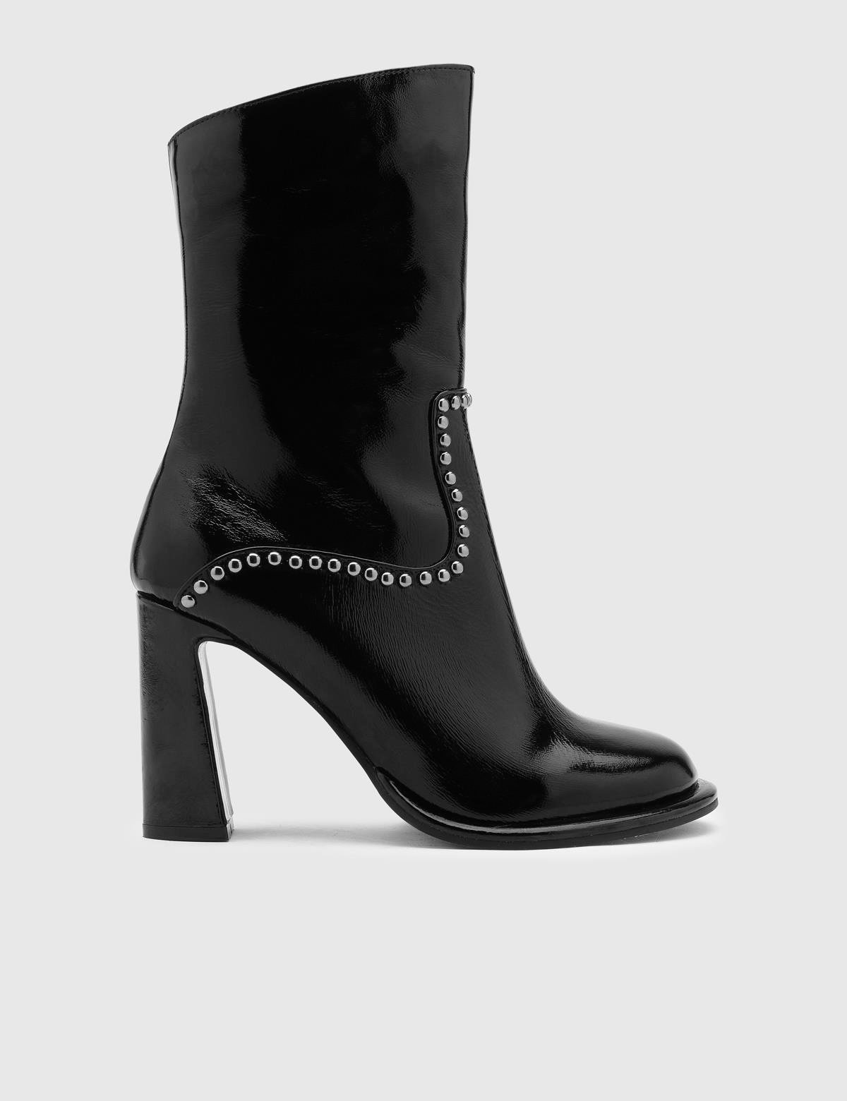Coleman Black Wrinkled Patent Leather Women's Heeled Boot