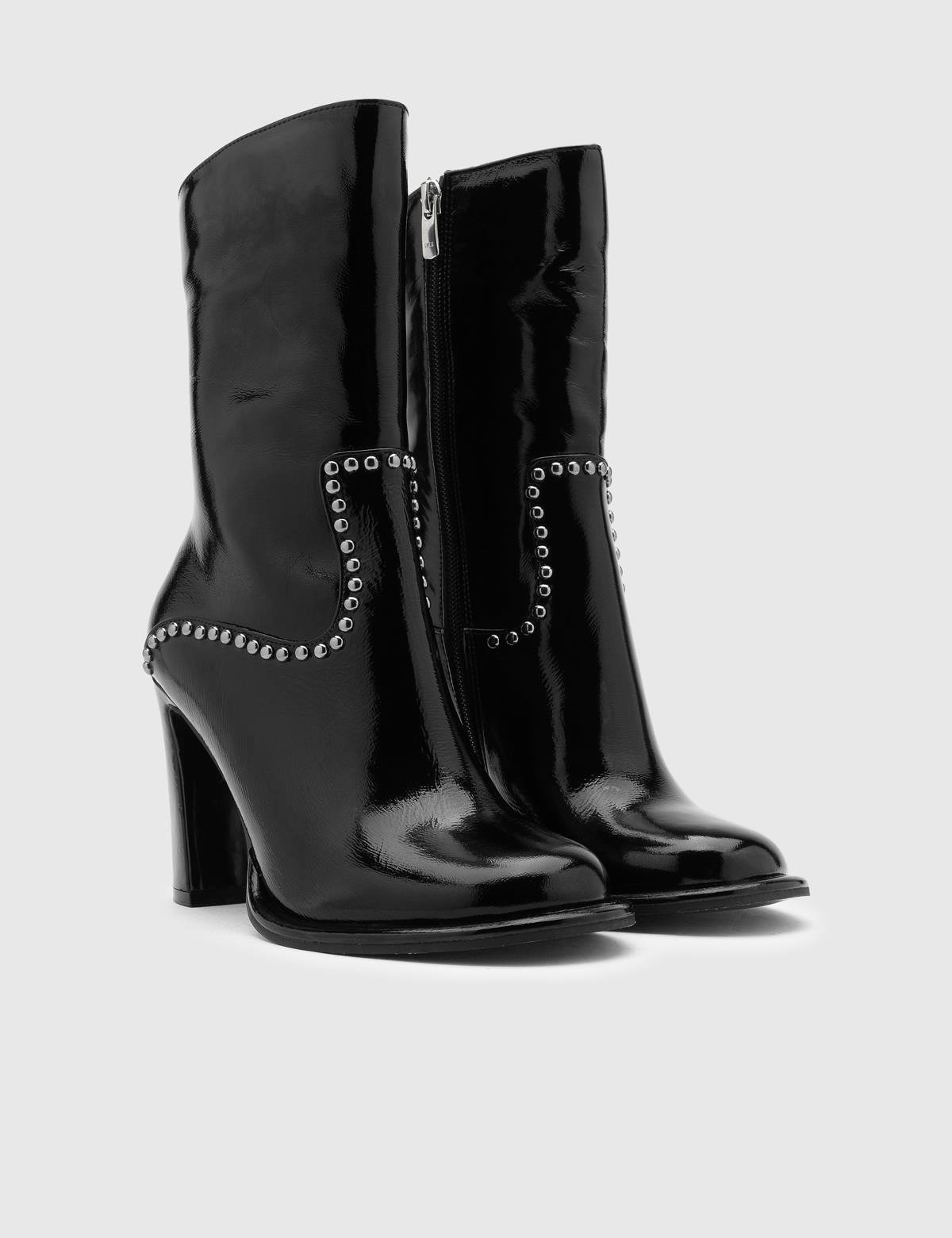Coleman Black Wrinkled Patent Leather Women's Heeled Boot
