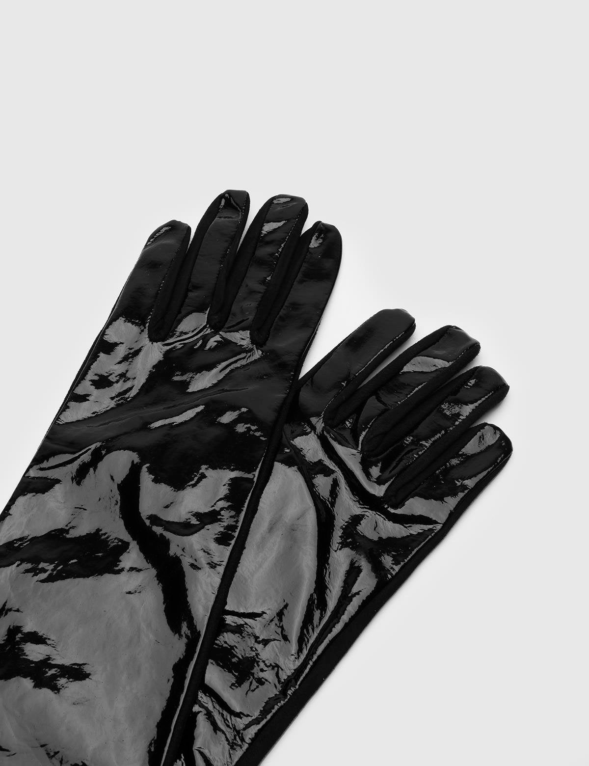 Compton Black Patent Leather-Black Suede Women's Leather Gloves